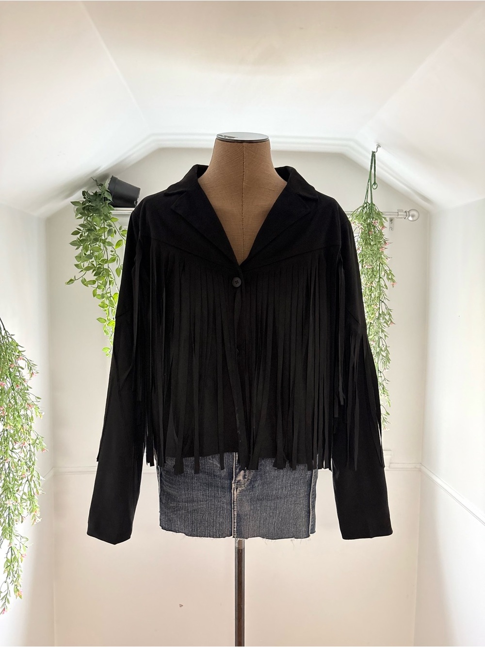 Black Fringe Button-Front Jacket